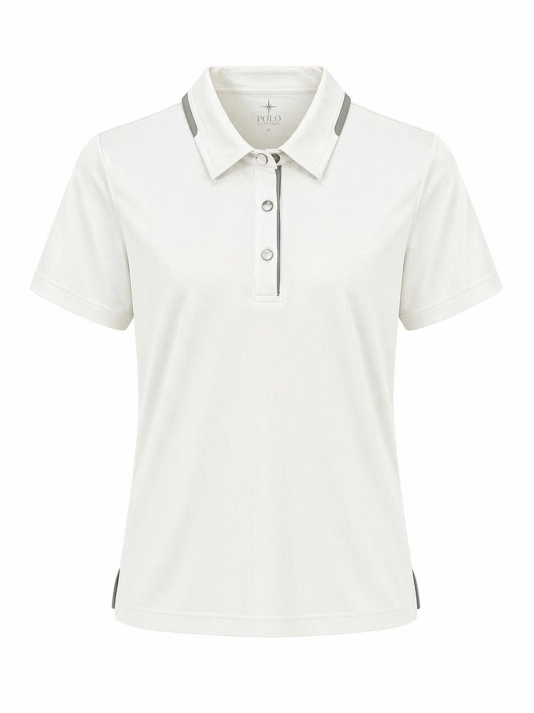 White Minimal Women's Polo trên nền trung tính