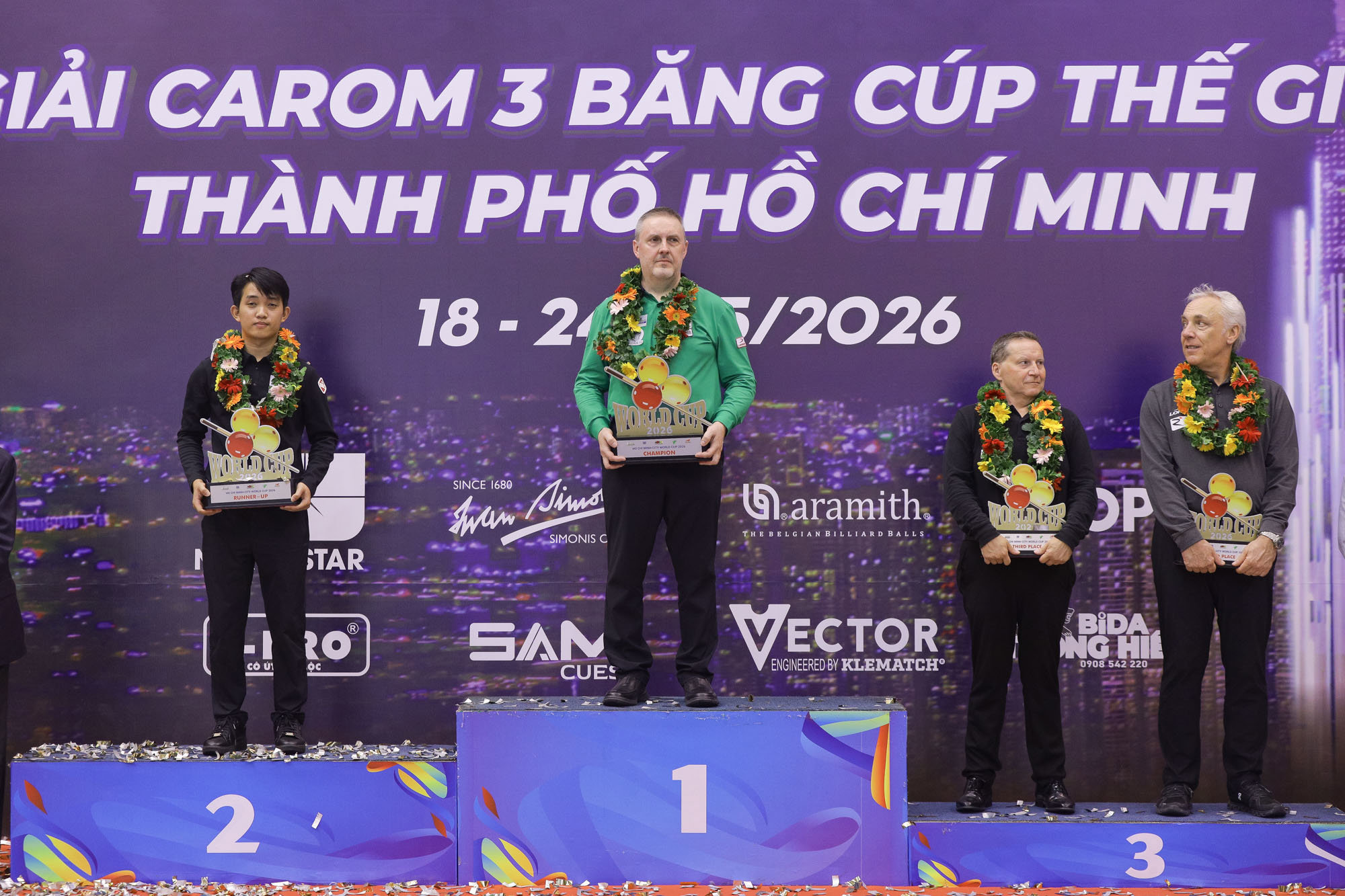 Chiêm Hồng Thái giành ngôi á quân World Cup Billiards carom 3 băng tại TPHCM