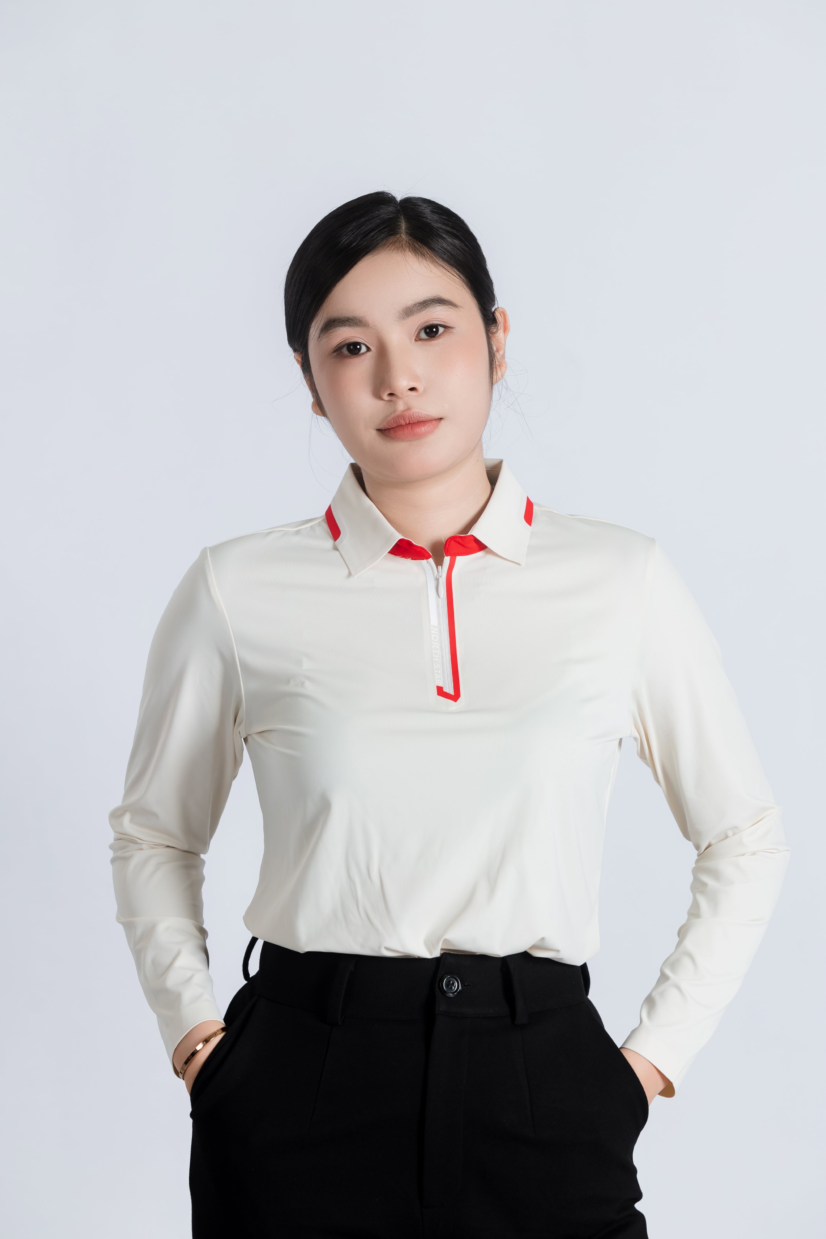 Polo Nữ - Dài Tay - Trắng Kem góc 2